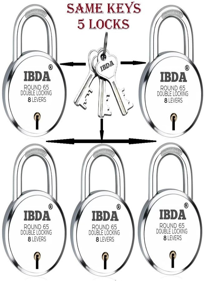 IBDA 5 Locks with Same Keys | Double Locking | Steel Body | Common Key Padlock | Lock for Home, Shutter, gate, Door, kadi, Channel, Chain, Shop, Outdoor, Indoor | Same Key Lock Set of 5 with 3 Keys | - Image 2